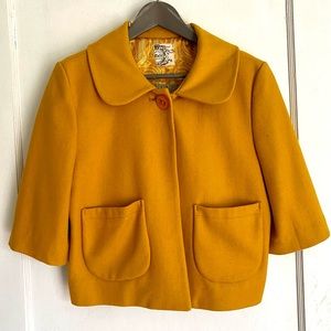 Tulle brand Mustard fully lined Wool Jacket size Large, 3/4 length sleeves